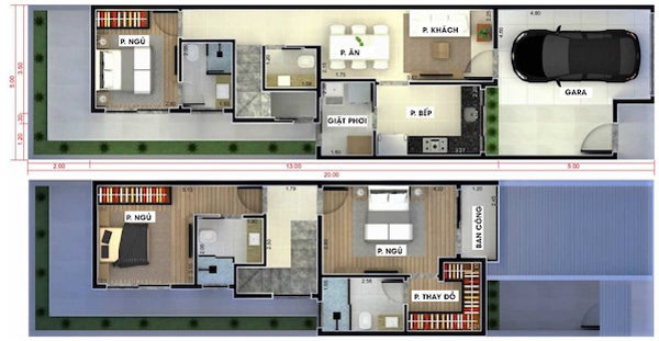 Mẫu bản vẽ nội thất 3D cho nhà phố