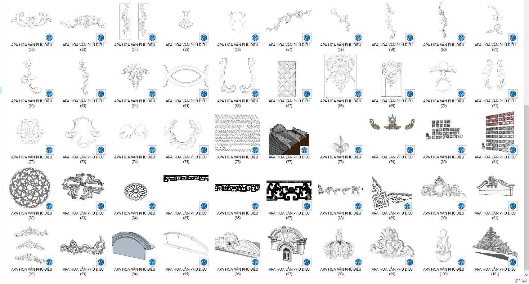 APA ACADEMY SHARE TẶNG THƯ VIỆN 120 HOA VĂN, PHÙ ĐIÊU - SKETCHUP