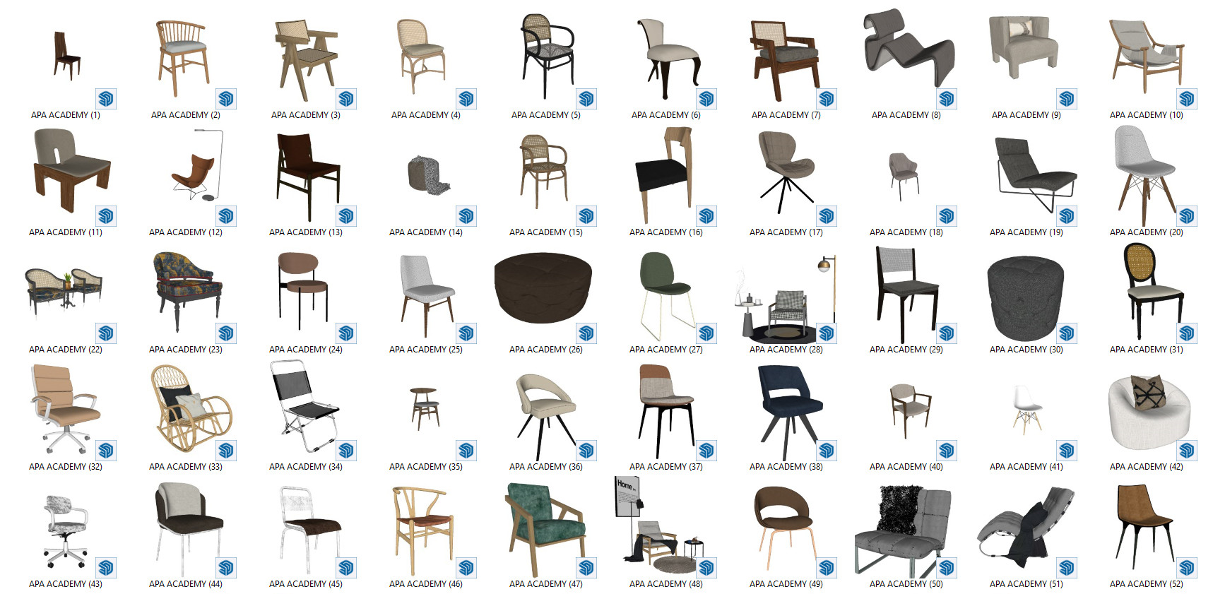 APA ACADEMY SHARE TẶNG THƯ VIỆN GHẾ - SKETCHUP